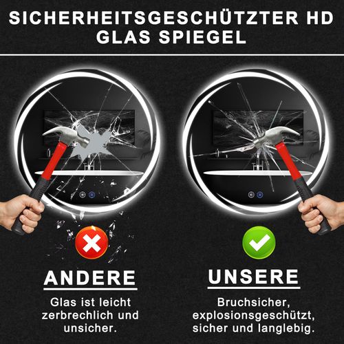 Miroir De Salle De Bain Avec Éclairage Rond à LED Rond Ip44 De 60 Cm Avec Fonction Tactile