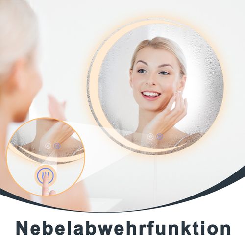 Miroir De Salle De Bain Avec Éclairage Rond à LED Ip44 Rond De 50 Cm Avec Fonction Tactile