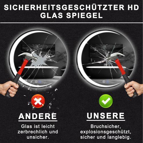 Miroir De Salle De Bain Avec Éclairage Rond à LED Ip44 Rond De 50 Cm Avec Fonction Tactile