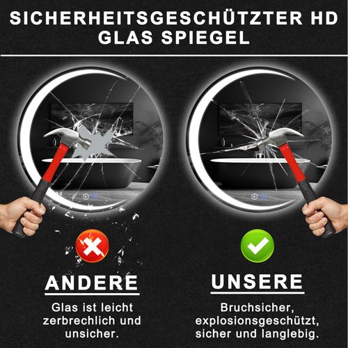 Miroir De Salle De Bain Avec Éclairage Rond à LED Ip44 Rond De 60 Cm Avec Fonction Tactile