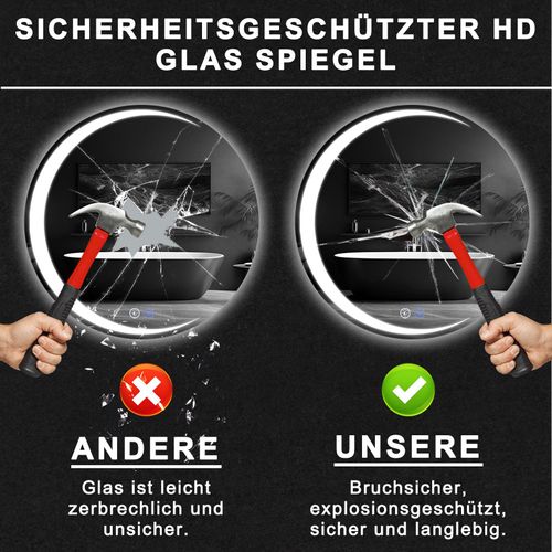 Miroir De Salle De Bain Avec Éclairage Rond à LED Ip44 Rond De 80 Cm Avec Fonction Tactile