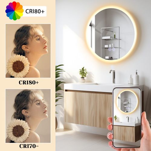 Miroir De Salle De Bain Avec Éclairage Rond 50 Cm Miroir Mural LED Avec Fonction Tactile