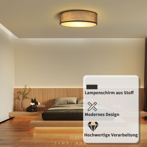 Plafonnier  Rond En Tissu 38 Cm, E27, Lampe De Plafond Moderne Pour Chambre à Coucher