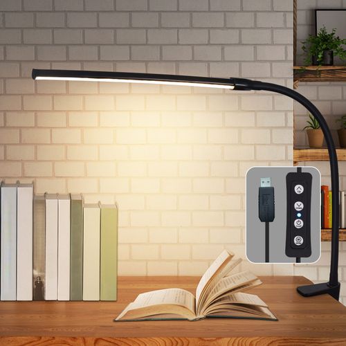 Lampe De Bureau LED Noire 3 Couleurs 5 Niveaux De Luminosité USB Protection Des Yeux Flexible