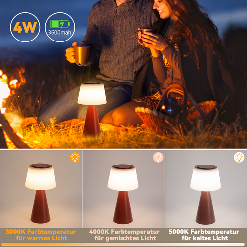 Lampe De Table à Batterie Solaire Lampe De Chevet LED Sans Fil 3600mha Rechargeable Tactile Dimmable