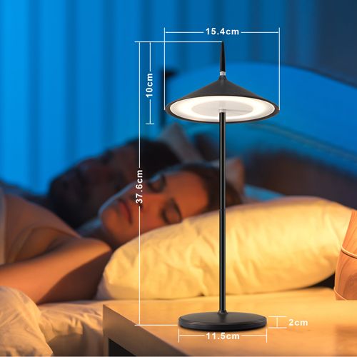 Lampe De Chevet Tactile Sans Fil LED Noire Dimmable 1800mha Rechargeable Avec USB