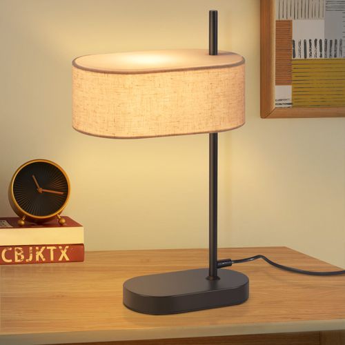 Lampe De Chevet Chambre Vintage 44,5cm E14 Abat-jour En Tissu Lin Noir Avec Interrupteur