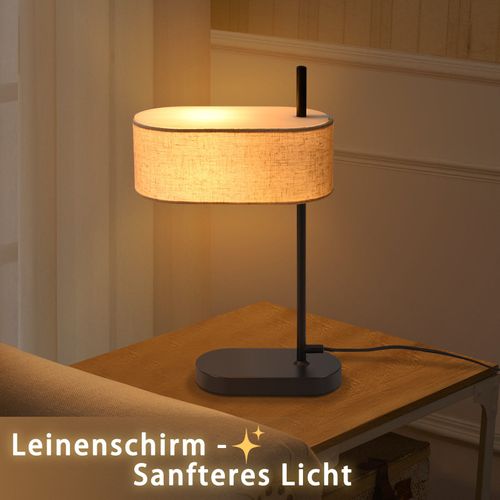 Lampe De Chevet Chambre Vintage 44,5cm E14 Abat-jour En Tissu Lin Noir Avec Interrupteur