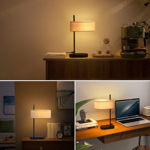 Lampe De Chevet Chambre Vintage 44,5cm E14 Abat-jour En Tissu Lin Noir Avec Interrupteur