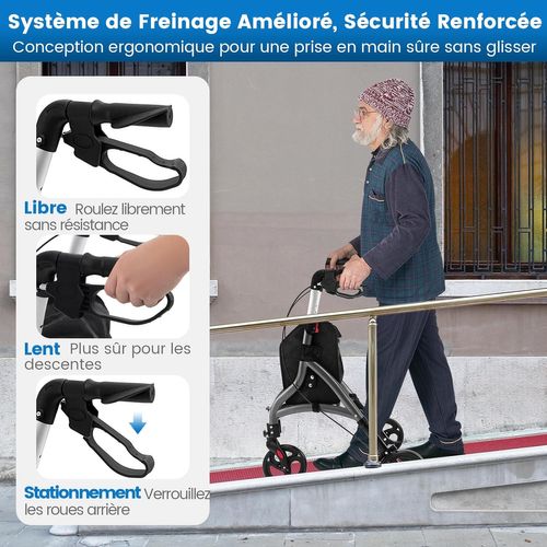 Déambulateur à 3 Roues Pliable En Aluminium, Hauteur Réglable Avec Panier De Rangement (gris)