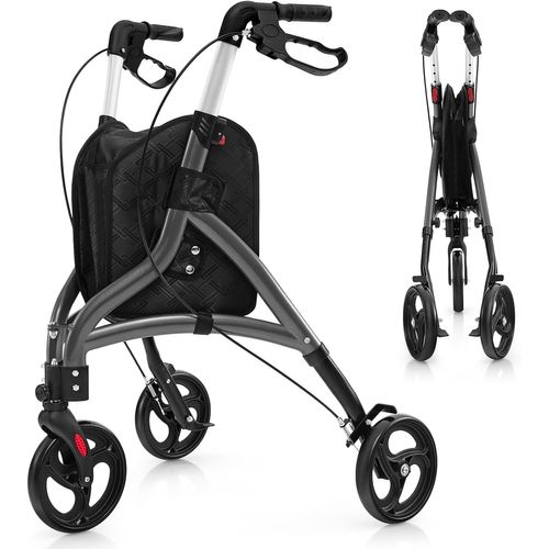 Déambulateur à 3 Roues Pliable En Aluminium, Hauteur Réglable Avec Panier De Rangement (gris)