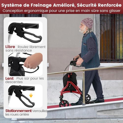 Déambulateur à 3 Roues Pliable En Aluminium, Hauteur Réglable Avec Panier De Rangement (rouge)
