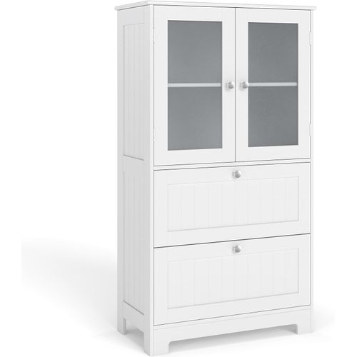 Armoire De Salle De Bain Avec 2 Portes En Verre Givré, Étagère Réglable, 30 X 60 X 108 Cm