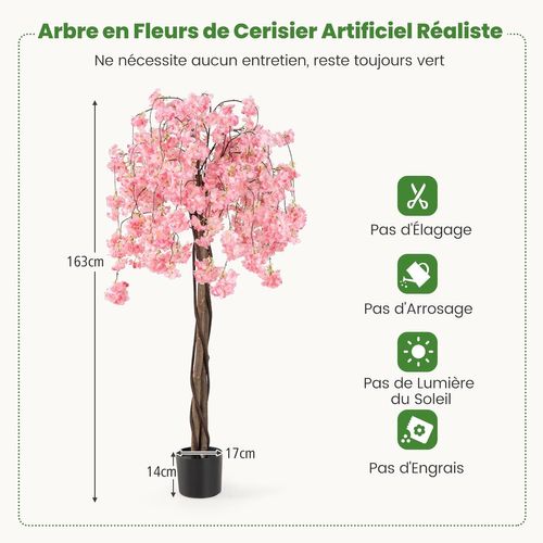 Cerisier Artificiel Réaliste 163 Cm Avec Fleurs Roses Et Blanches (rose)