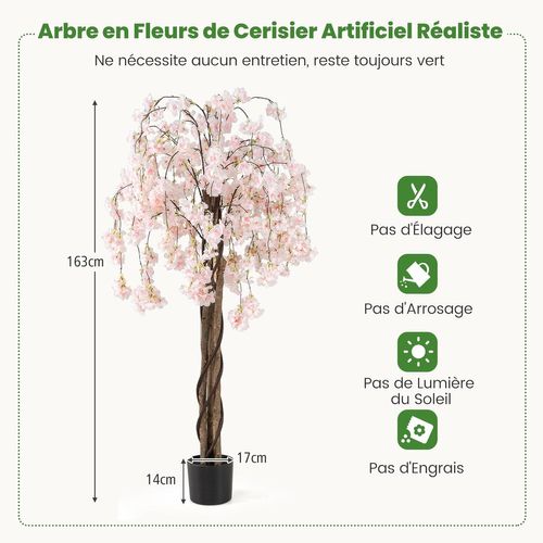 Cerisier Artificiel Réaliste 163 Cm Avec Fleurs Roses Et Blanches (blanc)