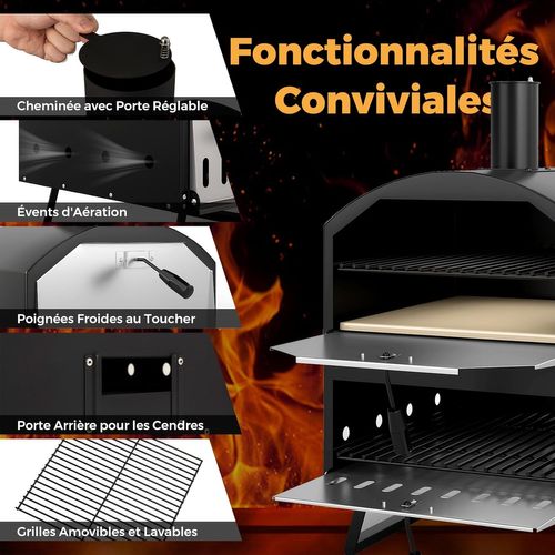 Four à Pizza Extérieur Portable à Bois Avec Pierre Carrée Pelle De Cuisson Housse