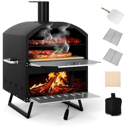 Four à Pizza Extérieur Portable à Bois Avec Pierre Carrée Pelle De Cuisson Housse