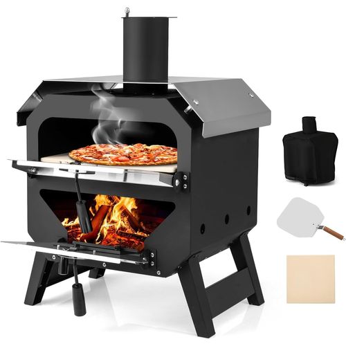 Four à Pizza Multi-combustibles Portable Avec Pierre à Pizza, Toit En Acier Inoxydable