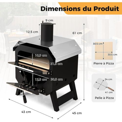 Four à Pizza Multi-combustibles Portable Avec Pierre à Pizza, Toit En Acier Inoxydable