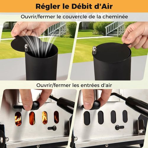 Four à Pizza Multi-combustibles Portable Avec Pierre à Pizza, Toit En Acier Inoxydable