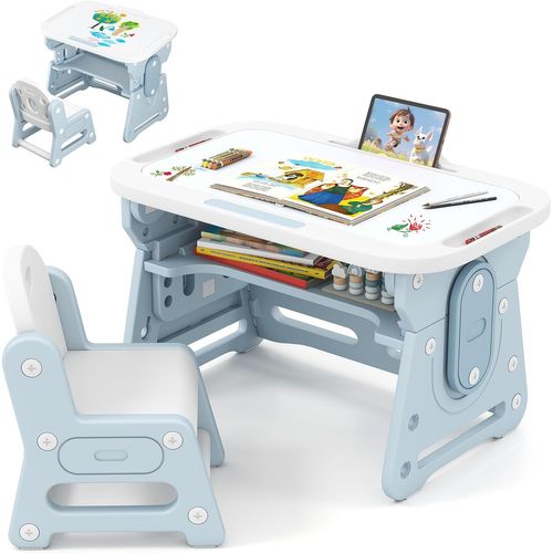 Table Enfant Avec Chaise, Table à Dessin Réglable En Hauteur,chaise Ergonomique(bleu)