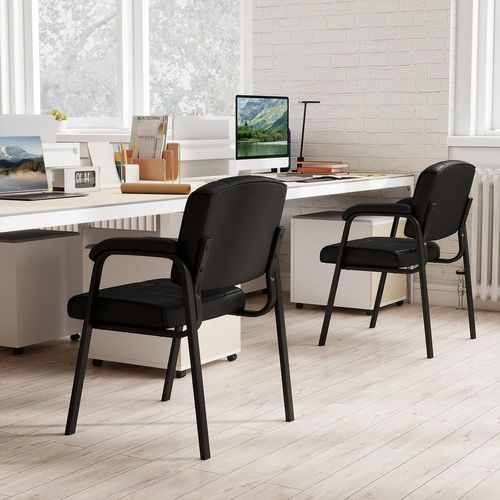 Lot De 2 Chaise De Bureau Chaises D'invités, Structure En Métal Et Accoudoirs Rembourrés (noir)