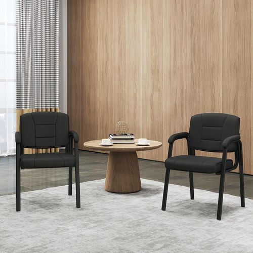 Lot De 2 Chaise De Bureau Chaises D'invités, Structure En Métal Et Accoudoirs Rembourrés (noir)