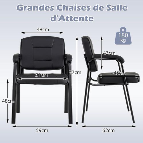 Lot De 2 Chaise De Bureau Chaises D'invités, Structure En Métal Et Accoudoirs Rembourrés (noir)