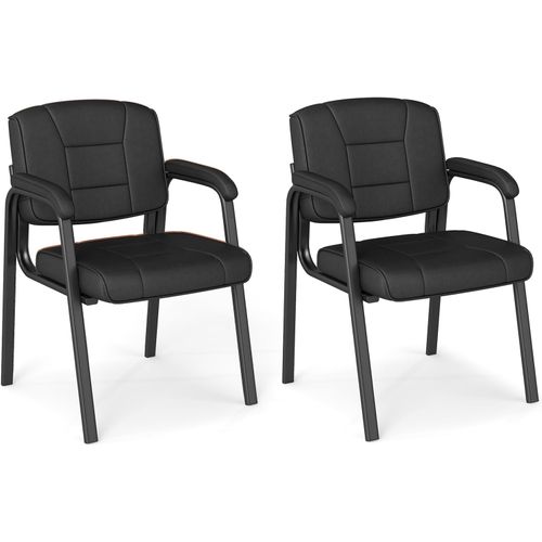 Lot De 2 Chaise De Bureau Chaises D'invités, Structure En Métal Et Accoudoirs Rembourrés (noir)