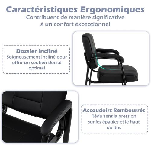 Lot De 2 Chaise De Bureau Chaises D'invités, Structure En Métal Et Accoudoirs Rembourrés (noir)