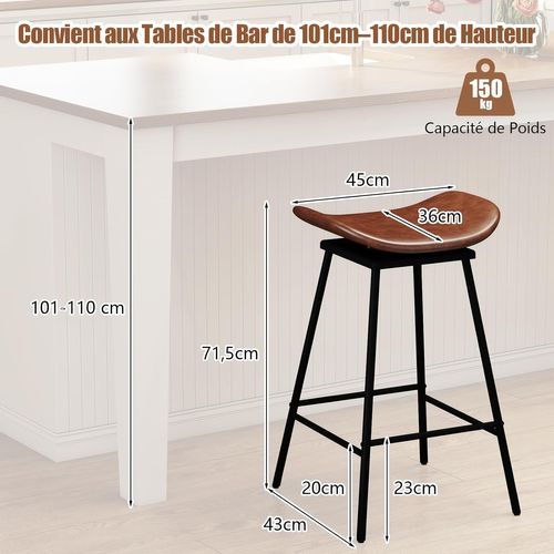 Tabourets De Bar Pivotants Lot De 2, Siège Rembourée 45 X 36 Cm, Repose-pieds (marron,2)