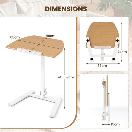 Bureau Sur Roulettes Pliable, Plateau Inclinable à 90°, Pupitre 74-109 Cm, Sans Montage