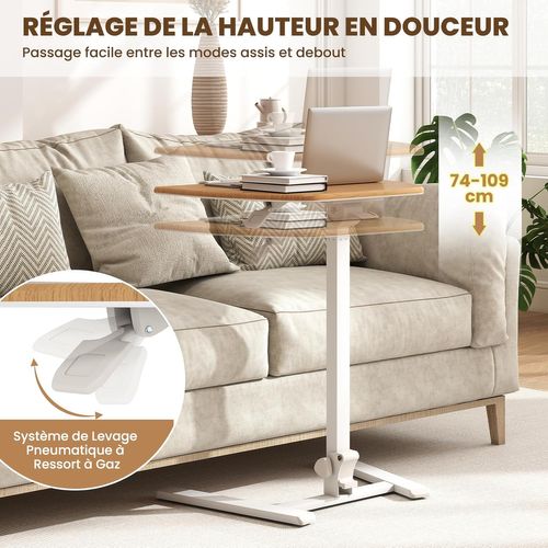 Bureau Sur Roulettes Pliable, Plateau Inclinable à 90°, Pupitre 74-109 Cm, Sans Montage