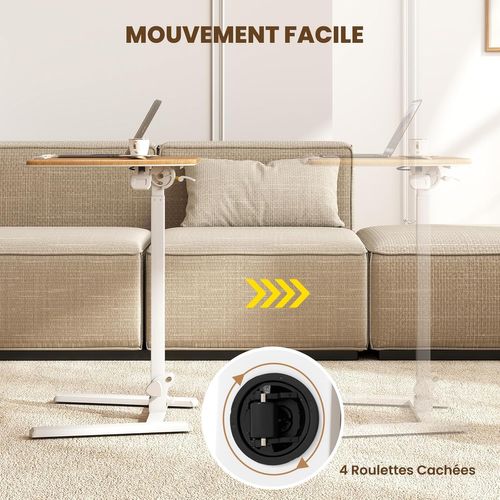Bureau Sur Roulettes Pliable, Plateau Inclinable à 90°, Pupitre 74-109 Cm, Sans Montage