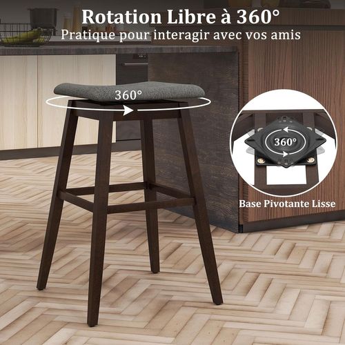 Lot De 2 Tabourets En Bar Pivotants, Assise Rembourrée Profilée,50 X 50 X 76 Cm,marron