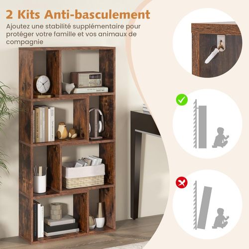 Bibliothèque Étagère à 8 Compartiments Ouvertes,  Chambre,20 X 60 X 120 Cm,marron