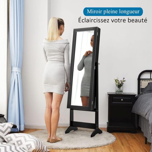 Armoire à Bijoux Sur Pied Avec Miroir Psyché, 3 Positions Réglables, Noir
