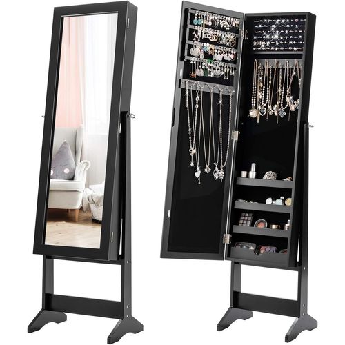 Armoire à Bijoux Sur Pied Avec Miroir Psyché, 3 Positions Réglables, Noir