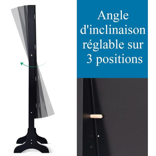 Armoire à Bijoux Sur Pied Avec Miroir Psyché, 3 Positions Réglables, Noir