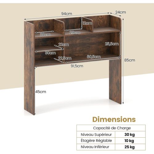 Étagère De Bureau, Meuble De Rangement Avec 6 Étagères, 94 X 24 X 85 Cm (brun Rustique)