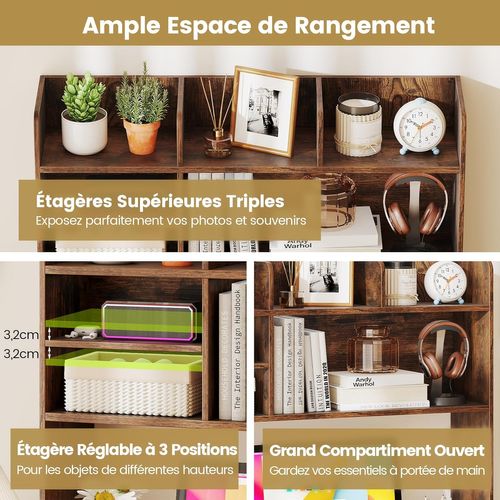 Étagère De Bureau, Meuble De Rangement Avec 6 Étagères, 94 X 24 X 85 Cm (brun Rustique)