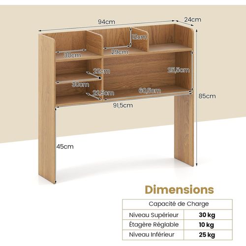 Étagère De Bureau, Meuble De Rangement, Dispositif Anti-basculement, 94 X 24 X 85 Cm (naturel)