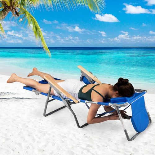 3 En 1 Chaise Longue Pliante, Chaise De Plage Réglable En 4 Positions, Trou De Visage (bleu)