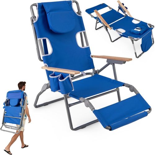 3 En 1 Chaise Longue Pliante, Chaise De Plage Réglable En 4 Positions, Trou De Visage (bleu)