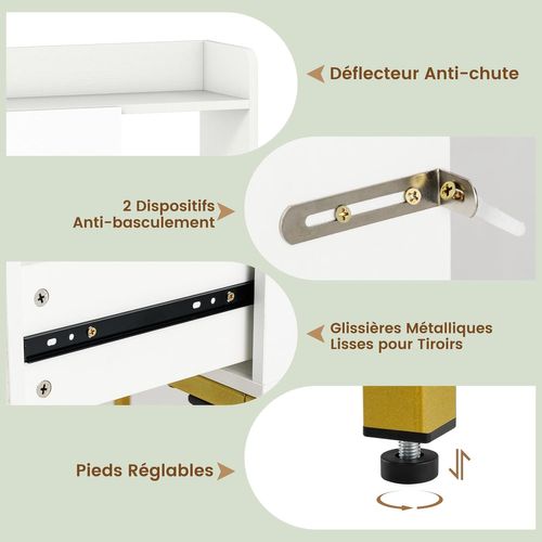 Coiffeuse Avec Miroir Et Tabouret, Station De Charge, 2 Tiroirs, 3 Étagères Ouvertes (blanc)