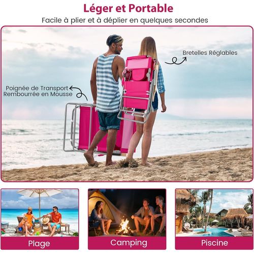 3 En 1 Chaise Longue Pliante, Réglable En 4 Positions, Trou De Visage, Appui-tête (rose Fuchsia)