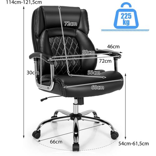 Chaise De Bureau, Réglable En Hauteur, Accoudoirs Rembourrés, Dossier Basculant, Noir