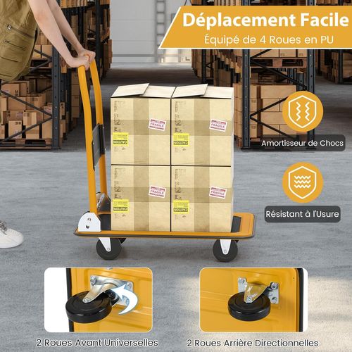 Chariot à Plateforme, Pliable De Transport, Avec 4 Roues Pivotantes Antidérapants (noir+jaune)