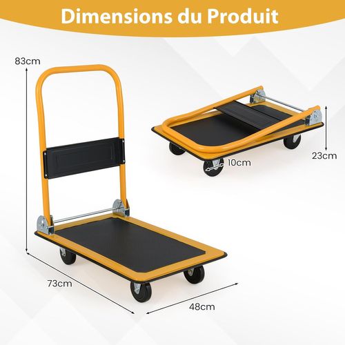 Chariot à Plateforme, Pliable De Transport, Avec 4 Roues Pivotantes Antidérapants (noir+jaune)