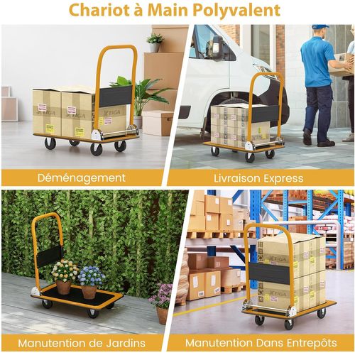 Chariot à Plateforme, Pliable De Transport, Avec 4 Roues Pivotantes Antidérapants (noir+jaune)